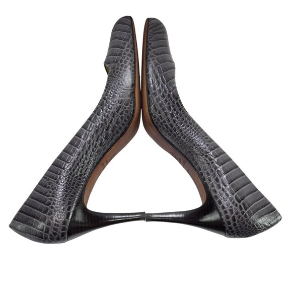 ANN TAYLOR Heels Gray Croc Embossed Leather Womens Size 9M  Shoes - Picture 5 of 11